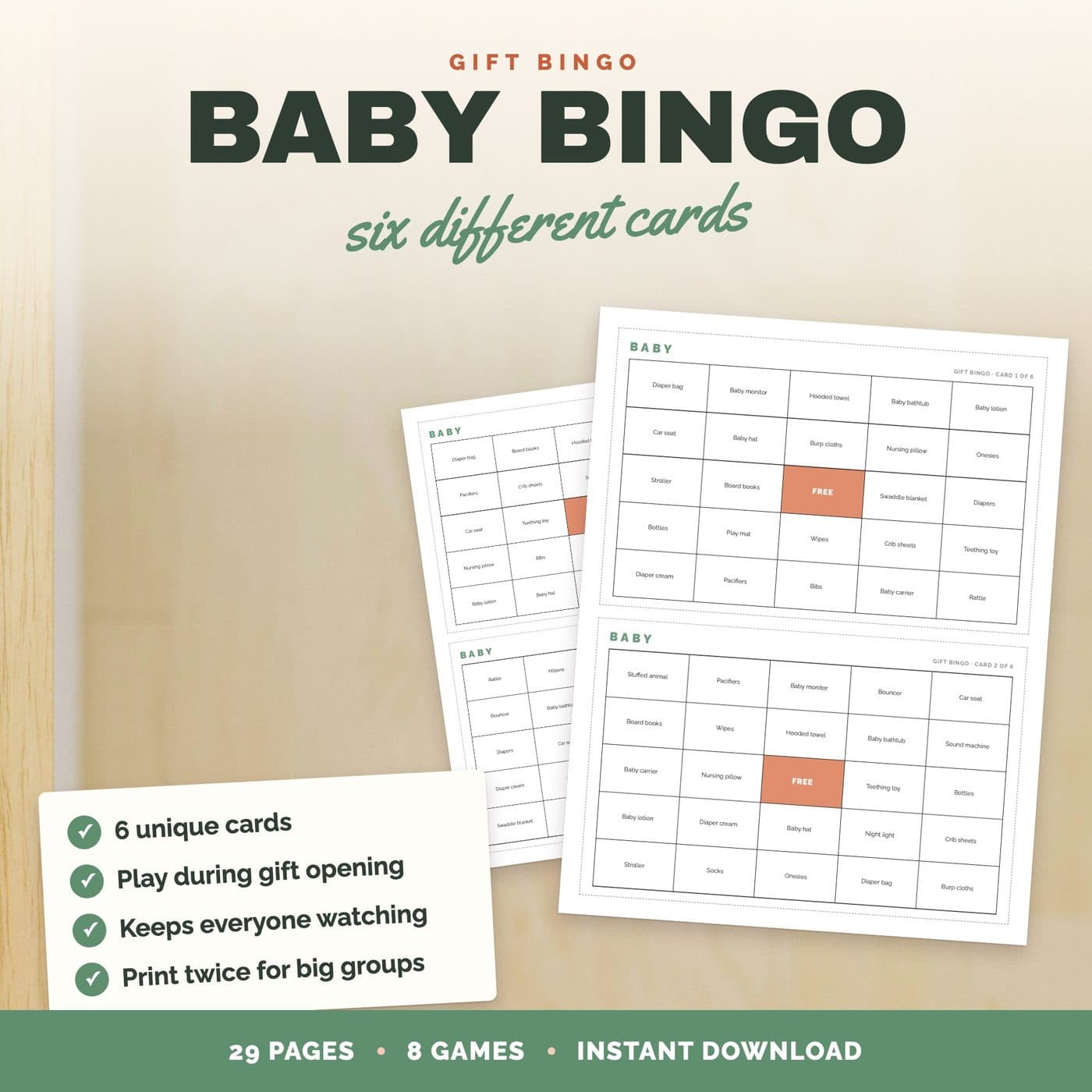 Baby shower gift bingo