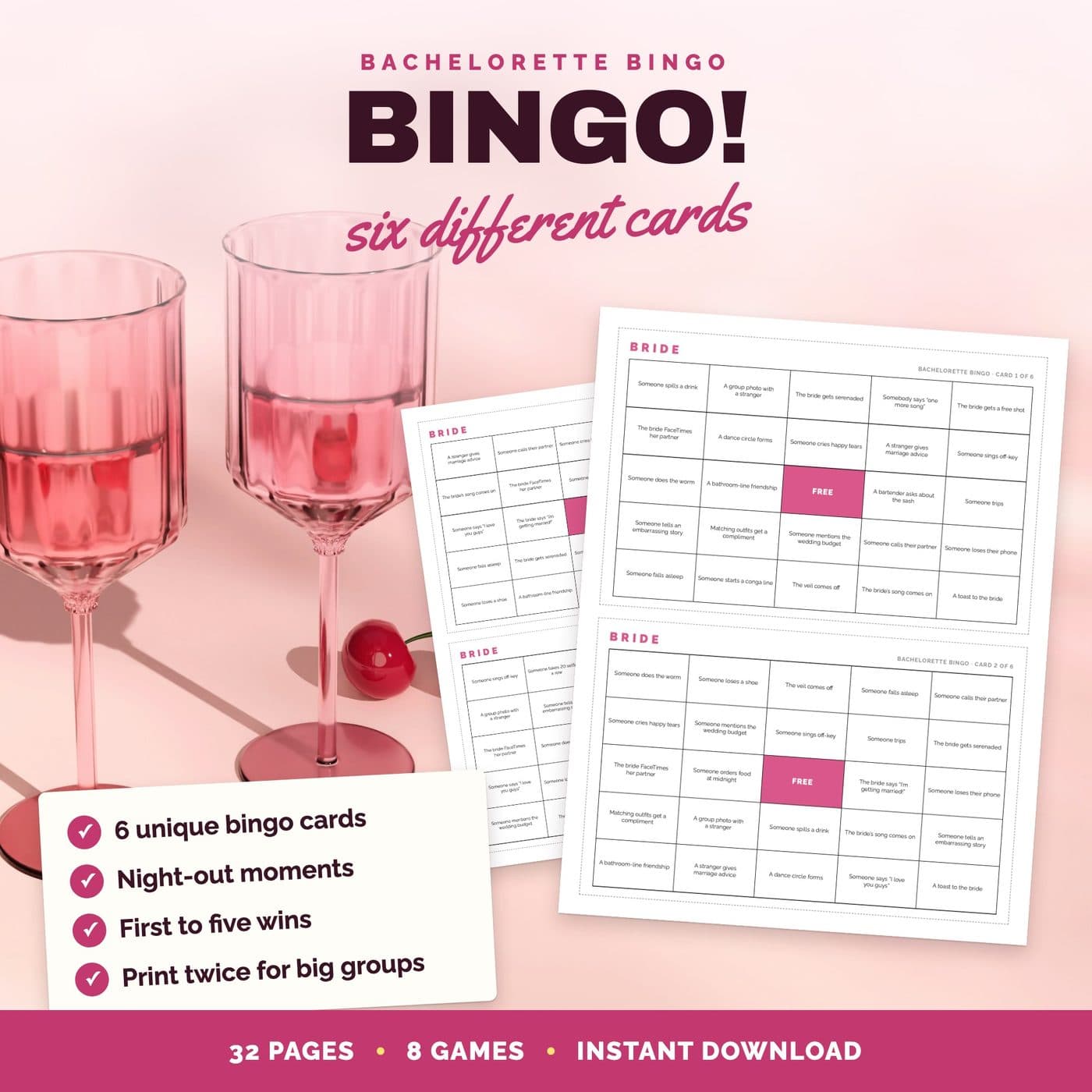 Bachelorette bingo cards