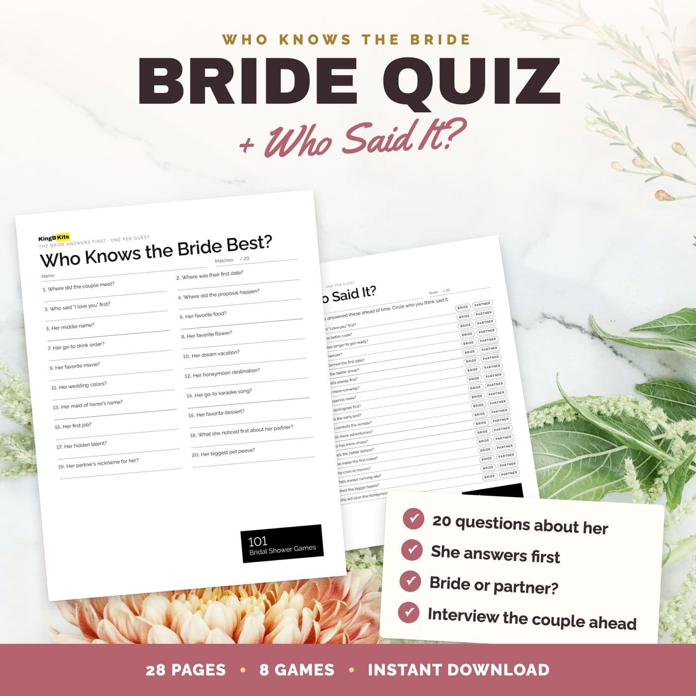 Bridal shower bride quiz