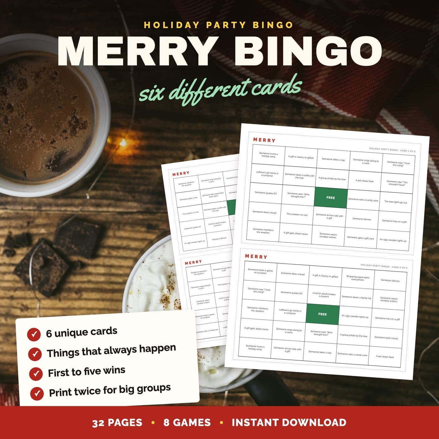 Christmas party bingo cards