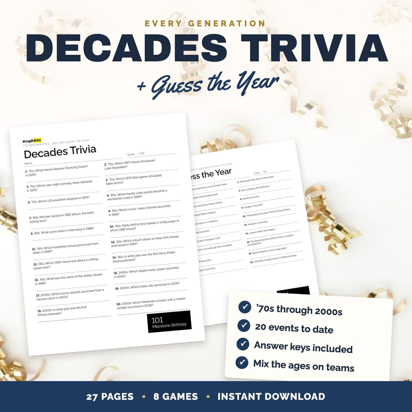 Decades trivia for a milestone birthday