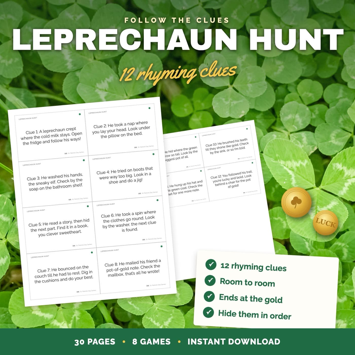 Rhyming leprechaun hunt clues